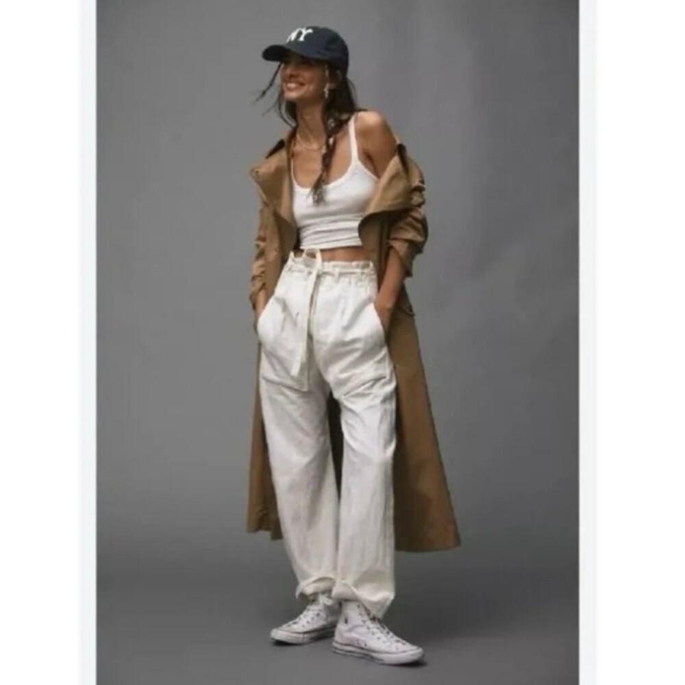 NWT Free People Sky Rider Drop Crotch Harem Ecru Cotton Linen Pants Size Large - Picture 8 of 8